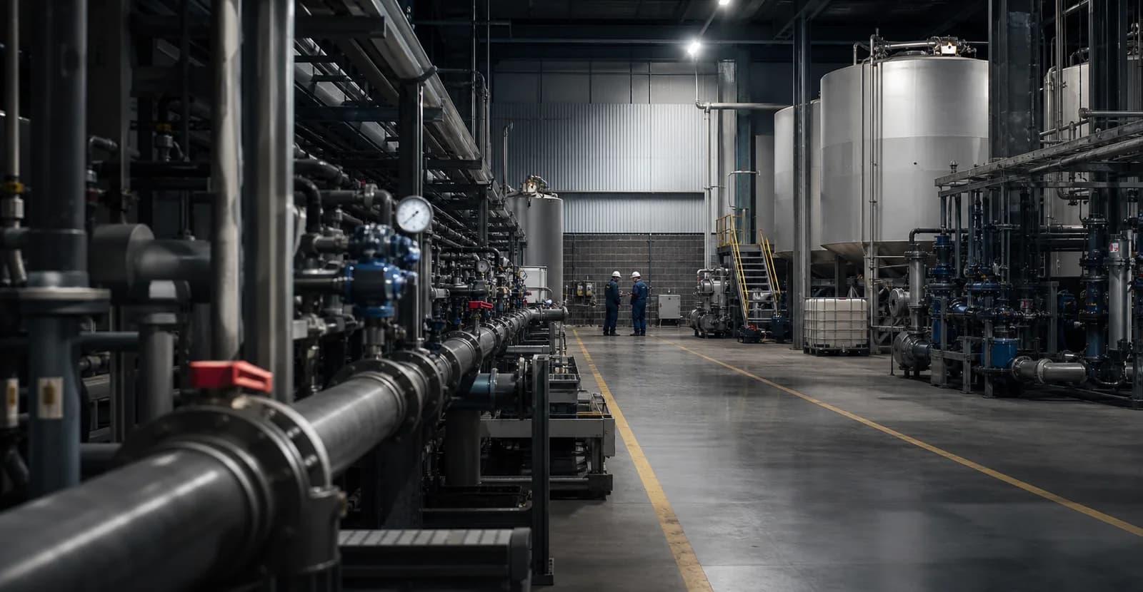 Técnicos trabajando con fluidos en una planta industrial